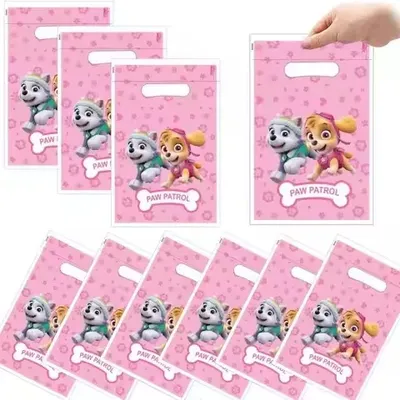 10/20/30Pcs Paw Patrol Party Candy Gift Bags Pink Skye Packing Bag Loot Bag Kids Girls Birthday Decoration Supplies Baby Shower