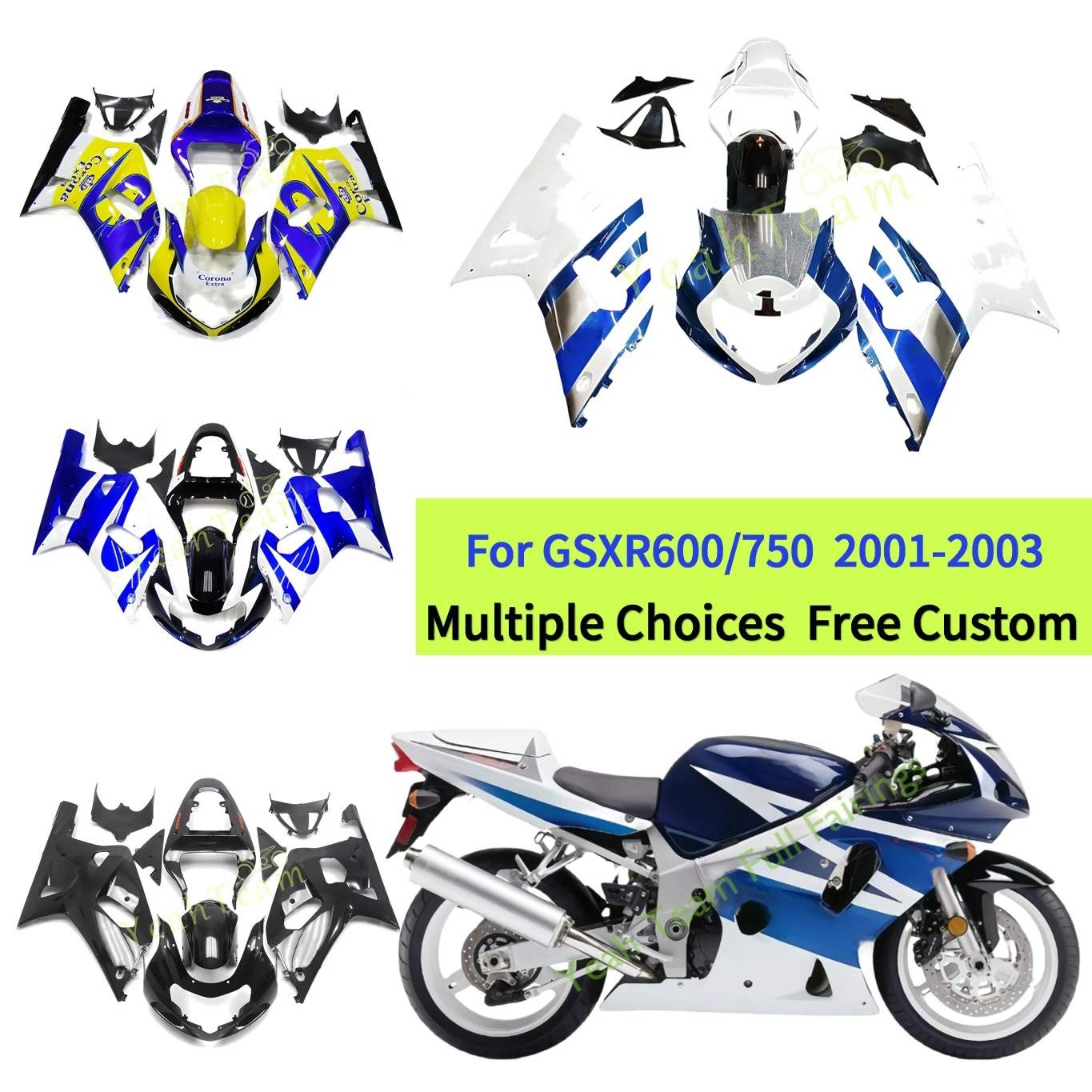 Kit carene in plastica adatte per GSX R 600 GSX R 750 K1 K2 2000 2001 2002 2003 GSX-R 600 GSX-R 750 01-03 kit blu bianco