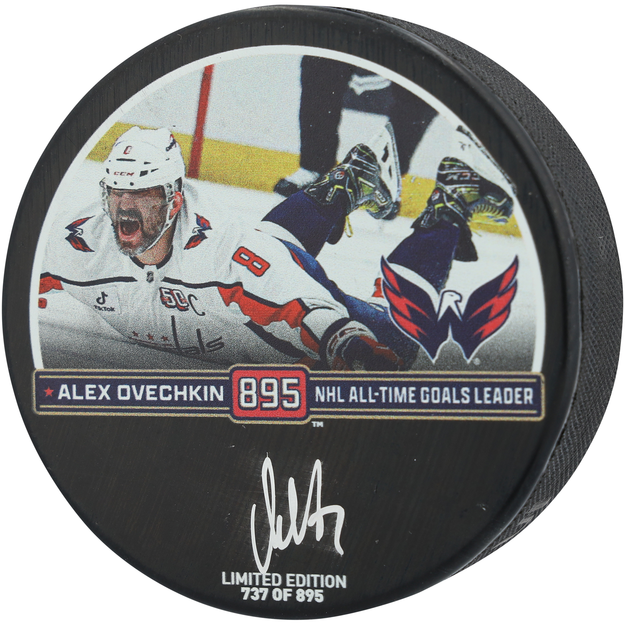 "Alexander Ovechkin, Washington Capitals, signierter Hockeypuck zum 895. Tor – limitierte Auflage von 895 Stück" Image