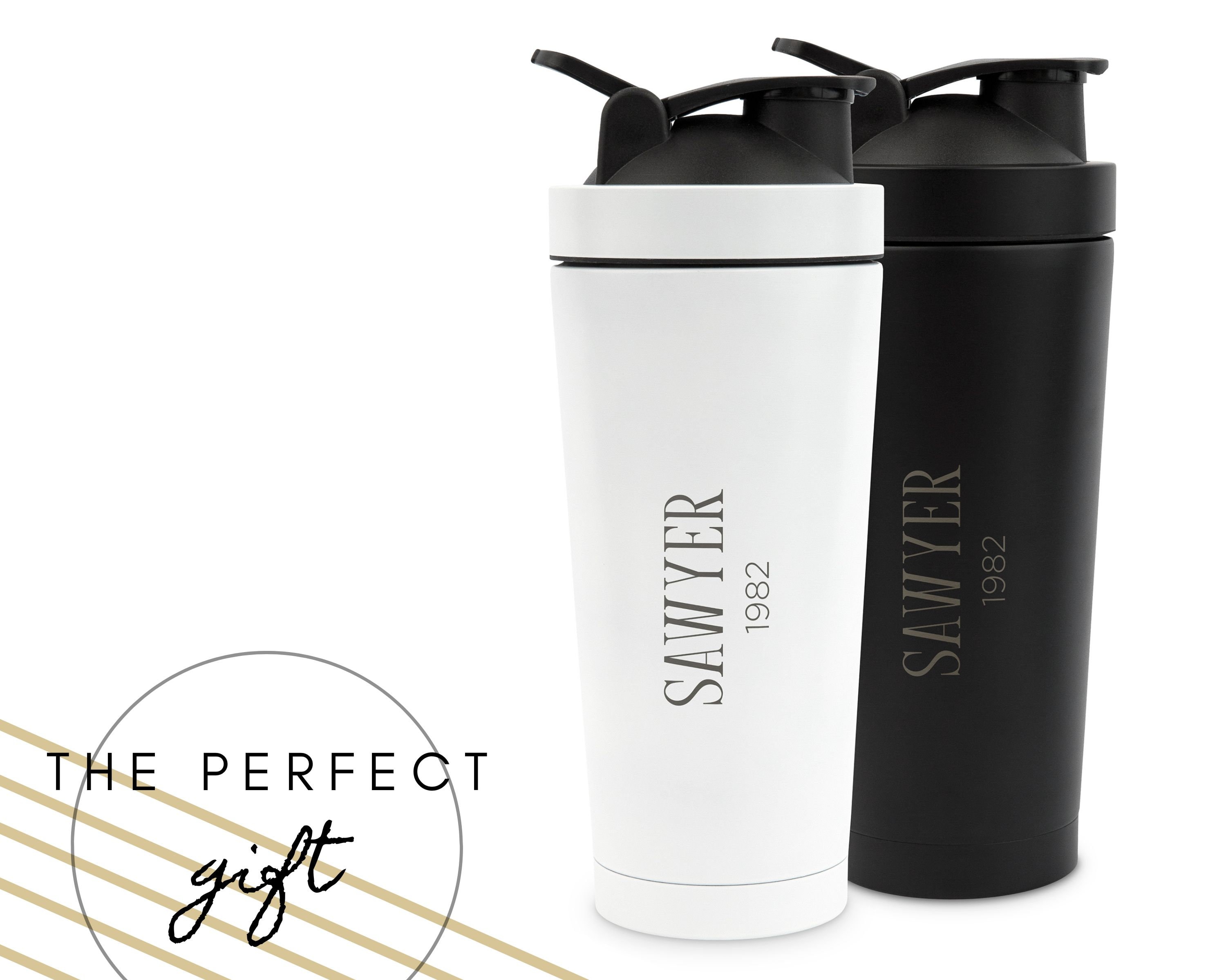 Shaker con testo verticale neutro - Bottiglia shaker per proteine personalizzata - Borraccia per allenamento - Shaker per proteine in acciaio inossida
