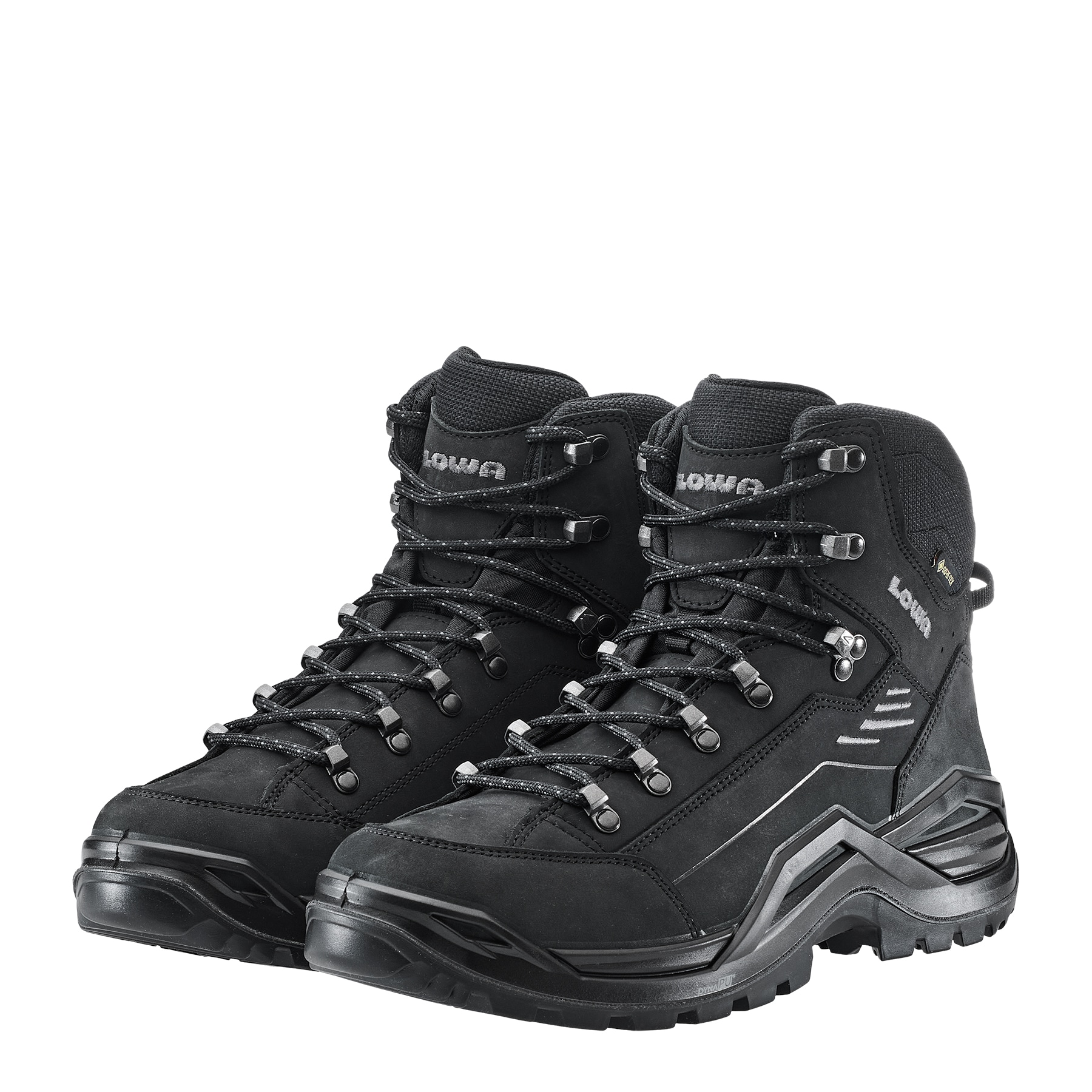 Wanderschuh LOWA "RENEGADE EVO GTX MID", Damen, Gr. 44,5, schwarz (tiefschwarz), Leder, Schuhe Wanderschuh, wasserdicht, winddicht,atmungsaktiv dank GORE-TEX Membrane