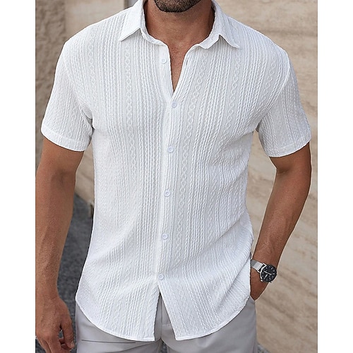 Per uomo Camicia Camicia Estiva Camicia casual Camicia da Spiaggia Camicia con Bottoni Rosa chiaro Nero Bianco Borgogna Beige Manica Corta Colore Solido / Tinta Unita Bavero Vacanza Camicia hawaiana