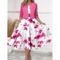 Set Abito da Donna Abito Midi Abito A Linea Abito Estivo Abito Casual Stampa Floreale Manica Semiperfetta Collo Tondo Vacanza Appuntamento Rosa Blu Viola Estate Primavera Vestibilità Regolare