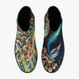 Pfau Print Stiefel, Unisex Wildleder Stiefel, Chukka Stiefel, verzierte Pfau Stiefel, hochwertige Stiefel, Reißverschluss Stiefel, Pfau Liebhaber Gesc