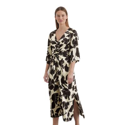 Druckkleid MARC O'POLO "aus Viskose-Satin-Stretch", Damen, Gr. 46, Normalgrößen, bunt (multi), Obermaterial: 96% Viskose, 4% Elasthan; Futter: 100% Nicht verfügbar, bedruckt, casual, regular fit wadenlang, V-Ausschnitt, 3/4-Ärmel normaler Saum, Kleider Image