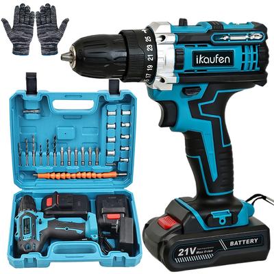TEMU 3 In 1 Cordless Impact Drill Driver 21v Drill Set In Case With 2 New Batteries Image