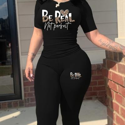 TEMU 4222d60 Code -border European And American Women's Shapewear T-shirt And Pants Short Sleeve Suit Tight Image
