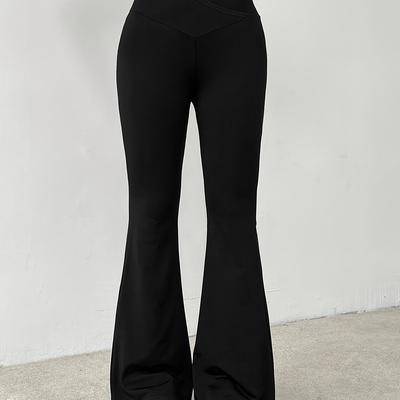 TEMU Women's High-waist Slimming Flare Yoga Pants - , Stretchy Polyester/elastane , V-shaped Waistband, Bell Bottom Style, Machine Washable, Casual Yoga Pants | Sporty Flare Pants | Smooth Texture Image