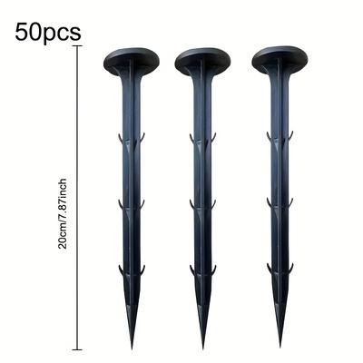TEMU 50pcs Black Plastic Ground Stakes - Insulating Shed, Greenhouse, And Garden Bed For Secure Planting, Gardening Essentials|sturdy Construction|durable Plastic Image