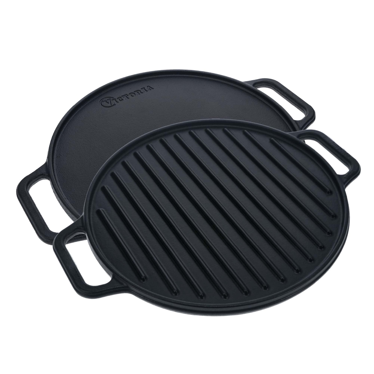 Victoria Grillplatte Emaillierte Gusseisen Induktion Grillpfanne 32cm für Feuer Grill, VIC-38007, Schwarz Image