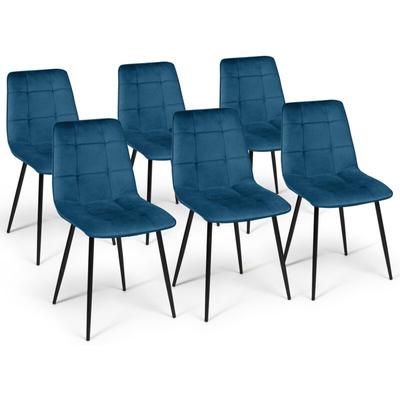 6er-Set Esszimmerstühle mila aus blauem Samt Image