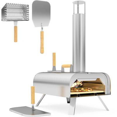 Outsunny - Outdoor Pizzaofen Holzbefeuerter Pizza Ofen aus Edelstahl, Backofen mit 1cm dick Image