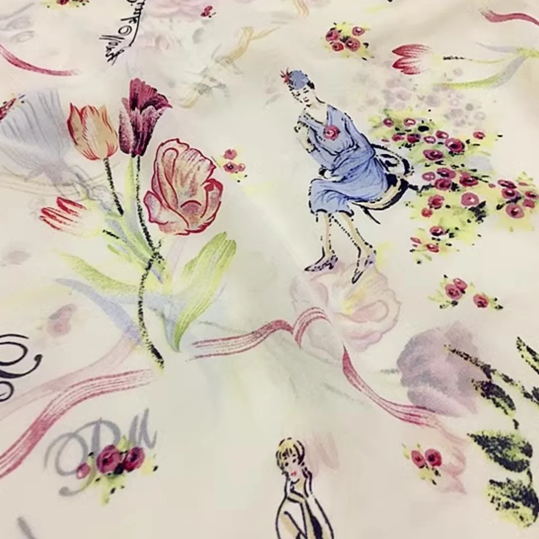 1 Meter 100 % Maulbeerseide, 8 Momme, dünner Georgette-Seidenstoff, Rosenblumenmuster, für Damen und Herren, bedruckt, 114 cm, 44 Zoll breit, Meterware XL041