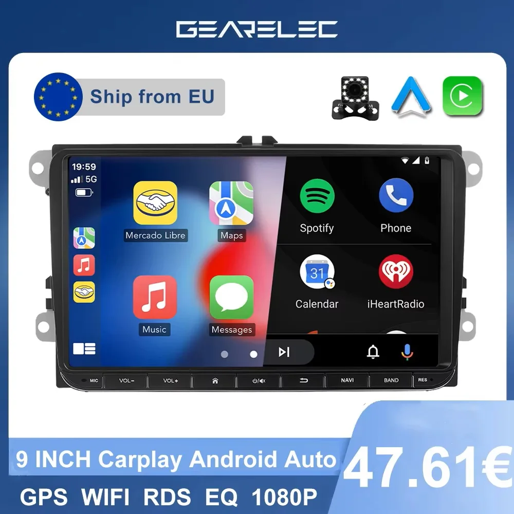 9 Zoll kabelloser Android-Auto-Auto-Bildschirm Carplay Android13 System Multimedia-Player für VW GPS-Navigation Bluetooth WiFi FM Radio Image