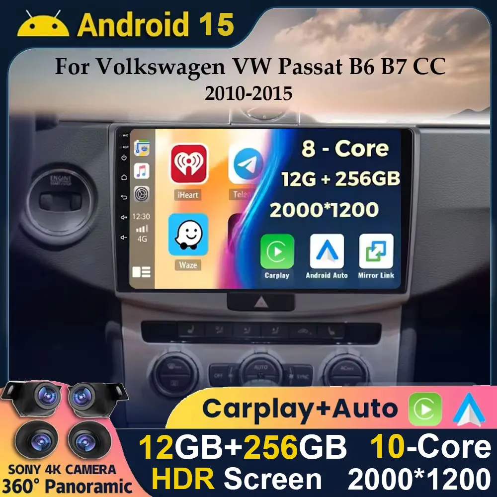 Android 15 Carplay Auto 4G + WIFI Für Volkswagen VW Passat B6 B7 CC 2007-2016 GPS Auto Radio multimedia-Player Stereo 360 Kamera BT Image