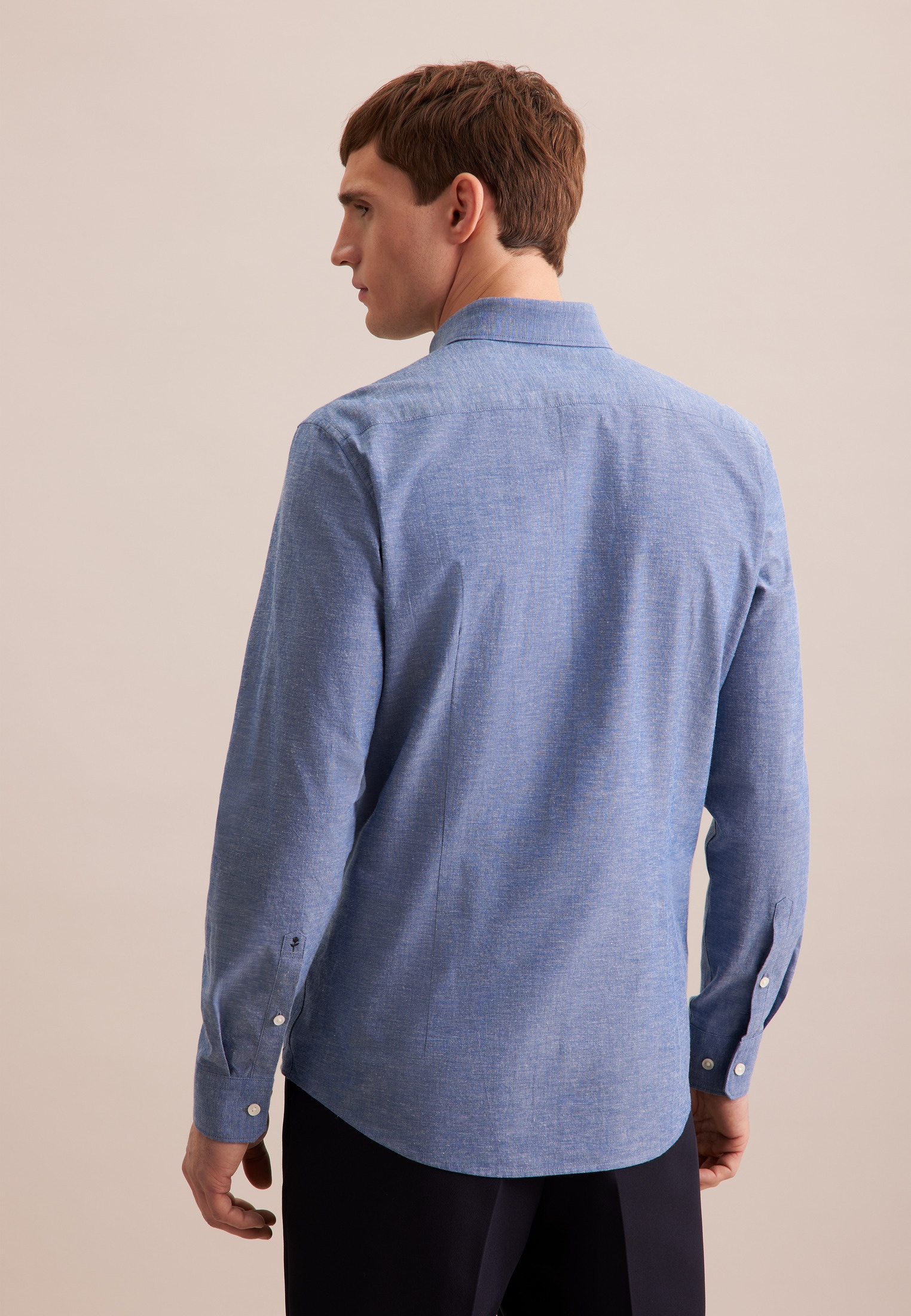 Businesshemd SEIDENSTICKER "Schwarze Rose", Herren, Gr. M (40), normale Ärmellängen, blau, 80% Baumwolle 20% Leinen, unifarben, slim fit, 2-Knopf-Manschette, Hemden, Slim 1/1 Button-Down-Kragen Uni Image