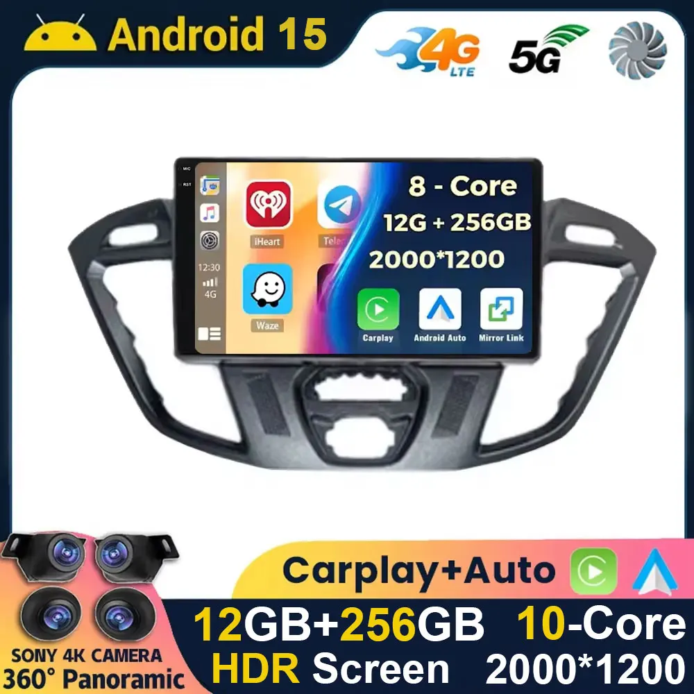 Android 15 Für Ford Tourneo Custom 1 I Transit 2012 - 2021 Auto Radio Navigation Multimedia GPS Auto Carplay QLED display Bildschirm Image