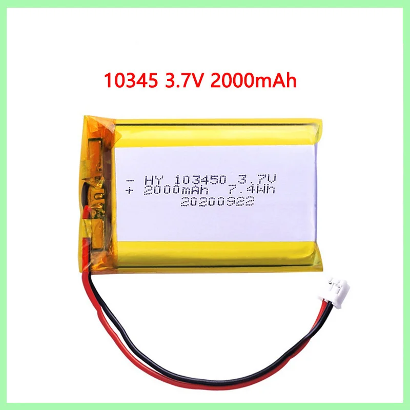 103450 3,7 V 2000 mAh Polymer-Lithium-Akku jst PH 2,0 mm 2-poliger Stecker für Kamera GPS-Navigator MP5 Bluetooth-Headset Image