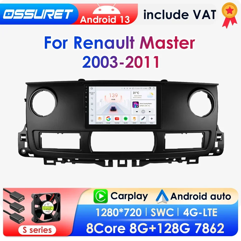ossuret 360 kamera android13 autoradio für renault master 2014-2018 auto multimedia gps payer carplay rds 2din 4g autoradio 2003 Image