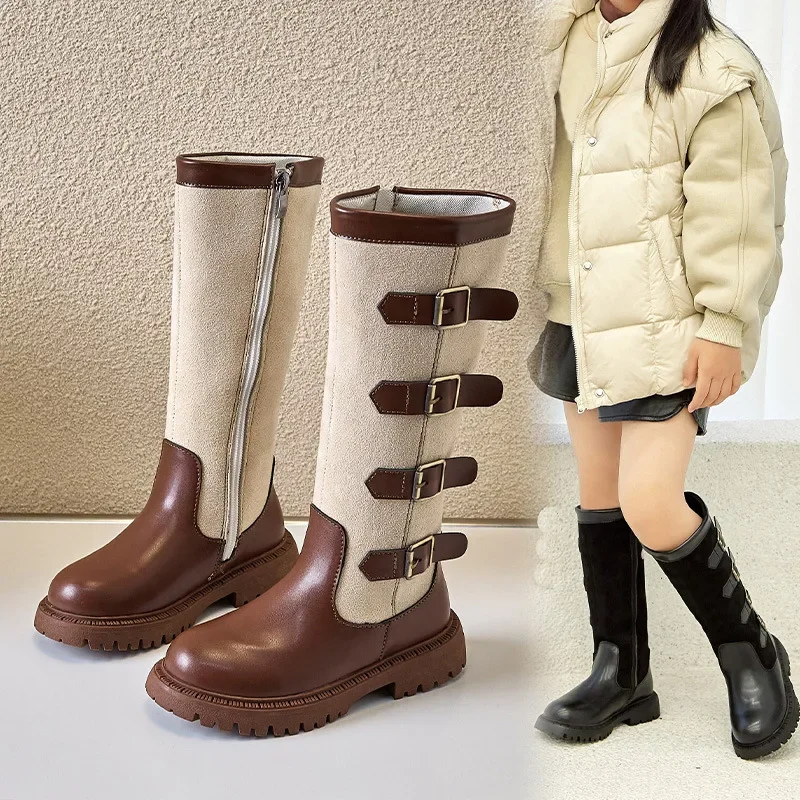 Kinder-Winterstiefel 2025, modische Stiefel im New England-Stil mit hohem Schlauch und warmem Futter für Mädchen, Kinderschuhe, Kinderschuhe