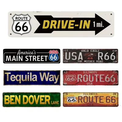Vintage ROUTE 66, Straßenschilder, USA, Illinois, Adresse, lustige Metallschilder, Image