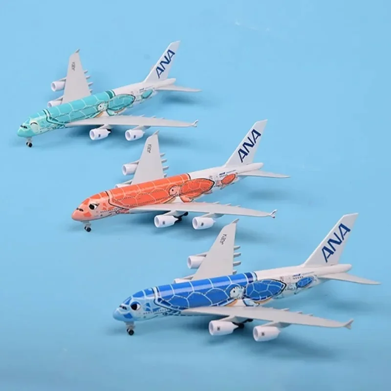 20 cm Legierung Spielzeug Metall Japan ANA Airbus A380 Cartoon Meeresschildkröte Airlines Diecast Flugzeug Modell Flugzeug Flugzeug Grün Orange blau