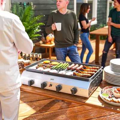Outsunny Gas Grill, Gas BBQ with Non-Stick Griddle for Camping, Silver Tone