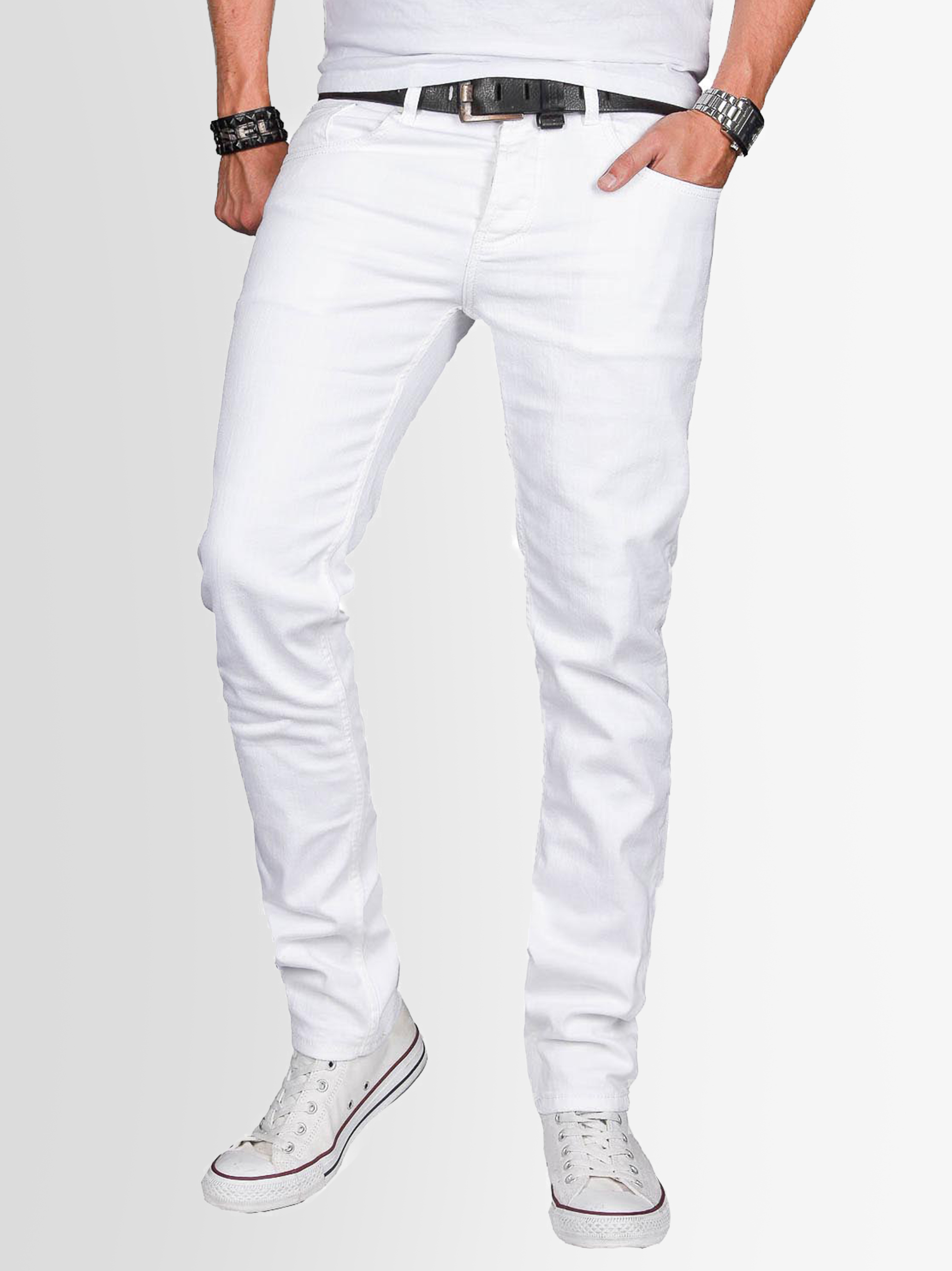 A. Salvarini Herren Jeans Slim Fit Stretch Denim 5-Pocket - Weiß Image