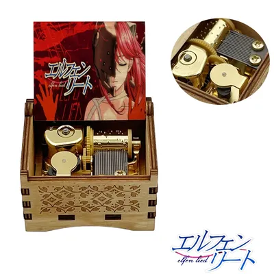 Anime Elfen Lied Golden Mechanical Music Box Lilium Musical Wooden Color Printed Wind Up Kid
