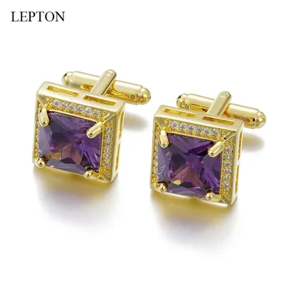 Lepton Purple Zircon Cufflinks Luxury Lawyer High Quality Crystal Groom Wedding Gifts Cufflink For
