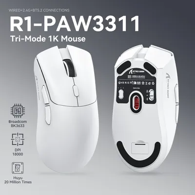 Attack Shark R1 Bluetooth Gaming Mouse - 1000 Hz Polling Rate, 18000 DPI (PAW3311), Triple