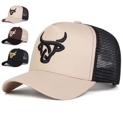 Unisex Ox Head Embroidery Baseball Net Caps Outdoor Adjustable Spring and Summer Casual Sunscreen