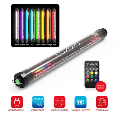 LUXCEO P7RGB Waterproof Video Light Stick 10400mAh 8W 1000LM RA95+ Led Photography Light Tube for
