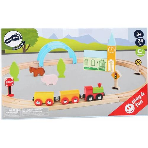 Small foot 11490 - Holzeisenbahn-Set Stadt und Land, play & fun, Spielset, Holz, 24-teilig, aufgebaut 45x59x9cm - Legler / small foot