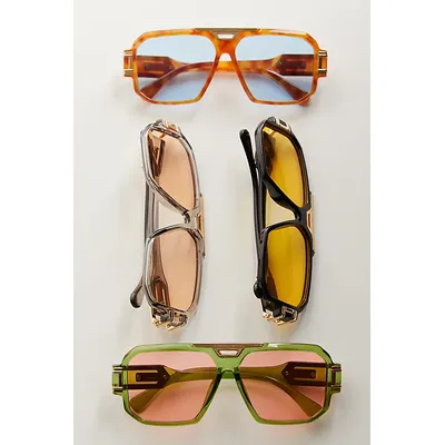 Corfu Oversized Aviator Sunglasses at Free People in Tort With Blue Lens