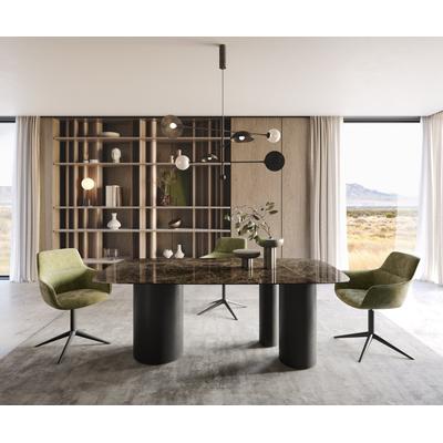 DELIFE Esstisch Edge Boot 200x100 Keramik Laminam® Emperador Extra Lucidato Dunkelbraun Troa Metall Schwarz, Esstische