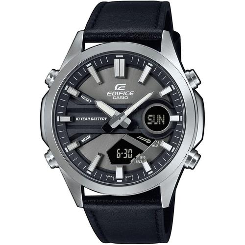 Chronograph CASIO EDIFICE, schwarz (anthrazit, schwarz), Armbanduhren, Herren, Quarzuhr, Armbanduhr, Herrenuhr, Lederarmband, analog, digital