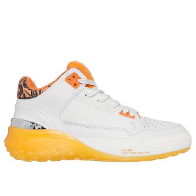 Skechers Women's Snoop Dogg: Sizzle - Buckets OG Sneaker | Size 7.5 | White/Orange | Leather/Synthetic/Textile