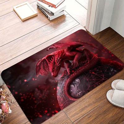 TEMU Red Dragon Pattern Office Chair Mat, Polyester Decorative Carpet For Festive Gift, 800g/m2, Available In Multiple Sizes Image