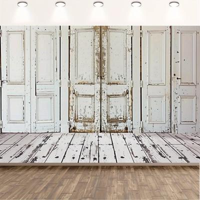 TEMU 1pc Old Wooden Door And Floor Photography Background For Studio & Photocall Events Background Cloth Party Banner Image