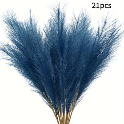 TEMU 9/21pcs Blue Artificial Pampas Grass - Realistic, Reed Decorations For Home And Bohemian Style, Ideal For Floor Vases And Spring Decor, No Container Needed Image