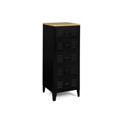 Idmarket - Chiffonnier 5 Schubladen ester 40 cm schwarzes Metall und Platte in Buchenholzoptik Image