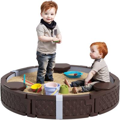 Aiyaplay - Sandkasten, 120 x 120 cm Sandkiste Sandbox mit 3 Sitzen, wasserfeste Unterlage, Image
