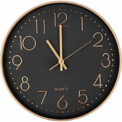 Moderne geräuschlose Quarz-Wanduhr 25 cm, runde Wanduhr mit übergroßen Zahlen (Roségold) - Lntyq Image