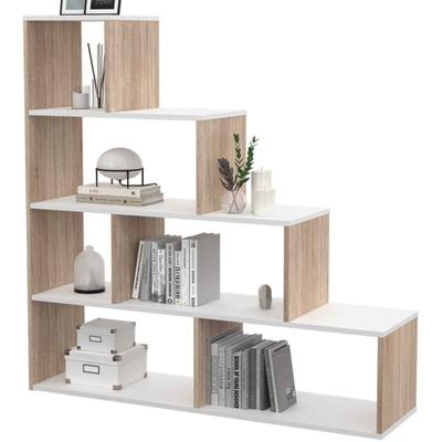 Idmarket - Bücherregal Treppe lina Holz in Buchenholzoptik und Weiß Image