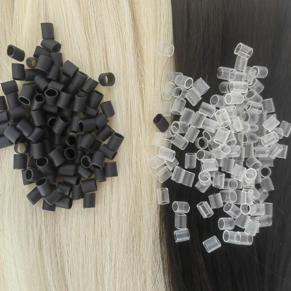 100 Stück/200 Stück Keratin in selbstklebenden Schrumpfschläuchen, Micro Links, schwarze Schrumpfschläuche, transparente Schrumpfschläuche, mit Kleber ausgekleidete Schläuche Image