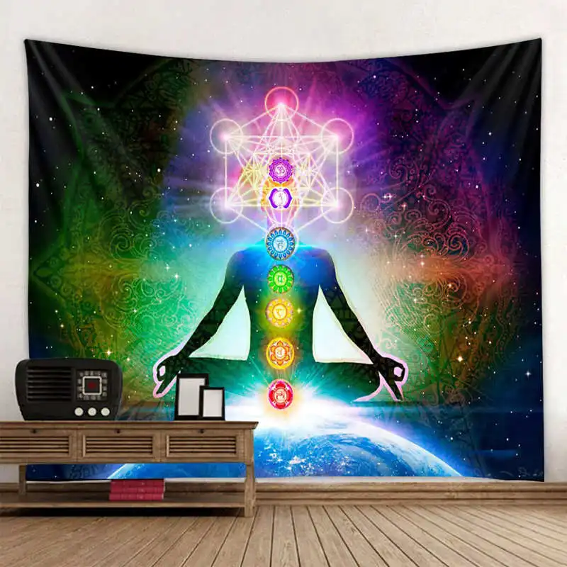 1 Stück Zen Lotus Design Meditation Chakra Wandteppich geeignet zum Aufhängen an der Wand im Wohnzimmer, Schlafzimmer, Schlafsaal, horizontale Aufhängung Image