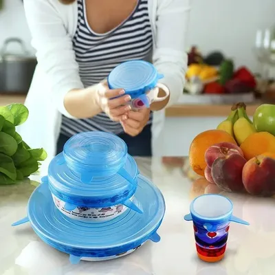 Adjustable Silicone Lid For Kitchen Accessory 6pcs Food Cover Kitchen Storage Organization Universal