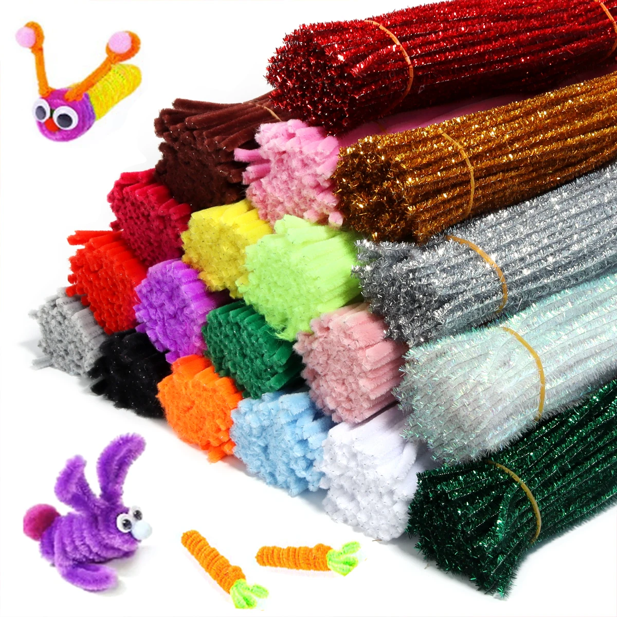 100Pcs Chenille Stem Rohr Kinder DIY Kreative Spielzeug Chenille Sticks Reiniger Kindergarten Pädagogisches Handgemachte Material Plüsch Streifen Image