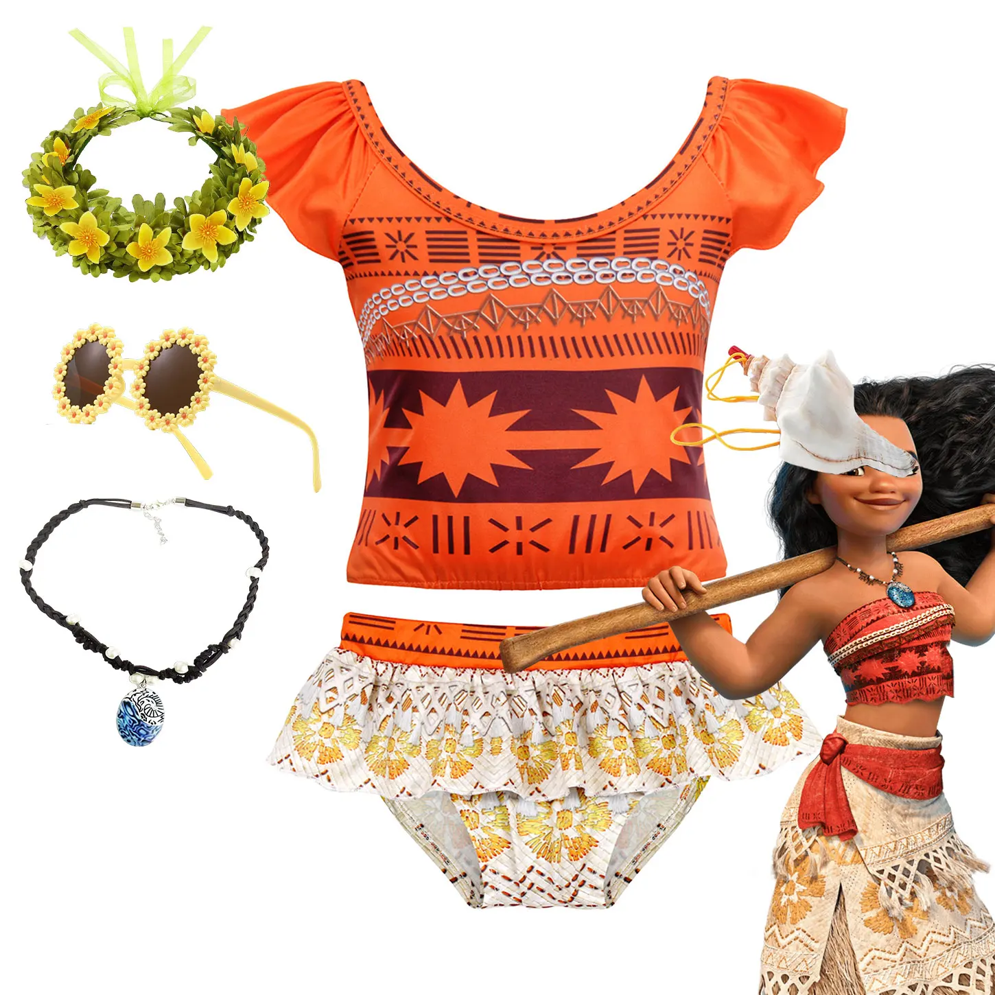 2025, Sommerzeit-Badeanzug für kleine Mädchen, Prinzessinnen-Strand-Bikini, zweiteiliger, von Moana inspirierter, gerüschter, strapazierfähiger Badeanzug Image